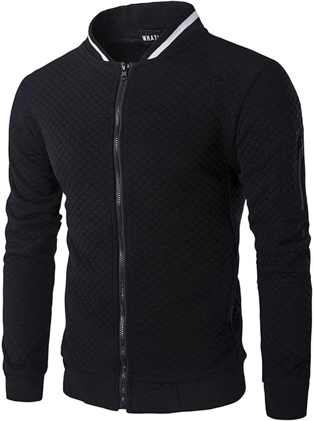 Men Bomber Jackets Diamond Quilted Spring Fall Varsity Jacket Lightweight Zip Up Long Sleeve Casual Stylish Coat with Pockets