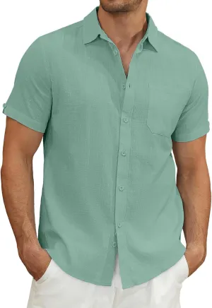 Mens Casual Button Down Shirts Short Sleeve Cotton Dress Shirt