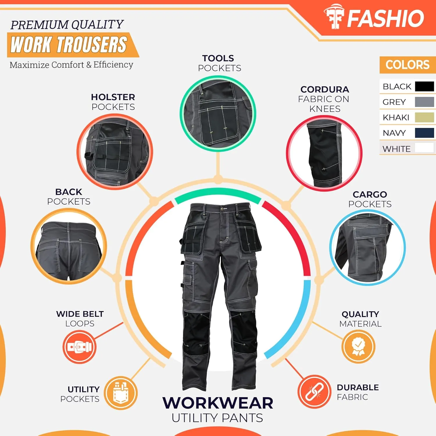 Men's Construction Pants with Cordura Knees Reinforced Carpenter Work Pants Tactical Workwear Cargo Safety Trousers