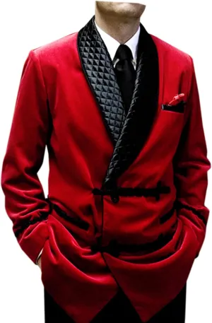 Men's Smoking Jacket Robe Red Velvet Quilted Jackets Dinner Jacket Cigar Jacket Host Wear Blazer