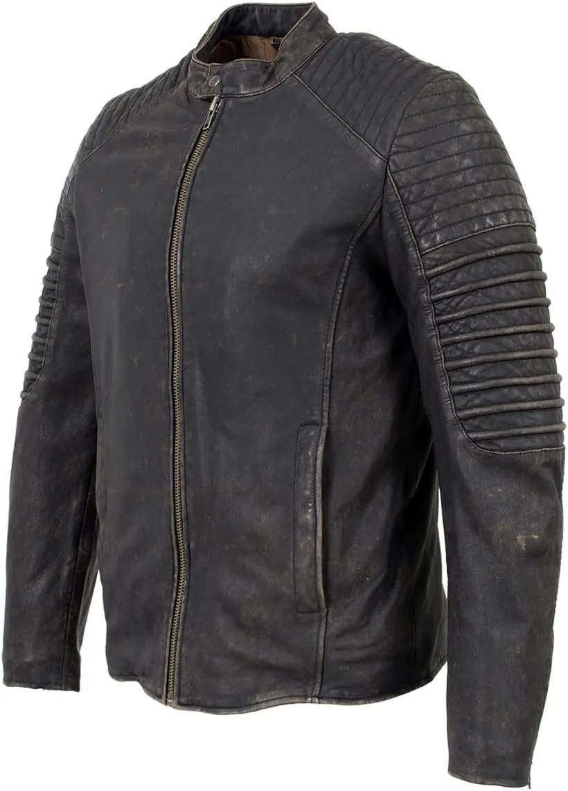 Milwaukee Leather Vintage SFM1808 Men's Black Leather Seamed Shoulder Zipper Front Jacket
