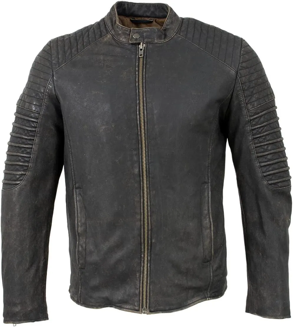 Milwaukee Leather Vintage SFM1808 Men's Black Leather Seamed Shoulder Zipper Front Jacket