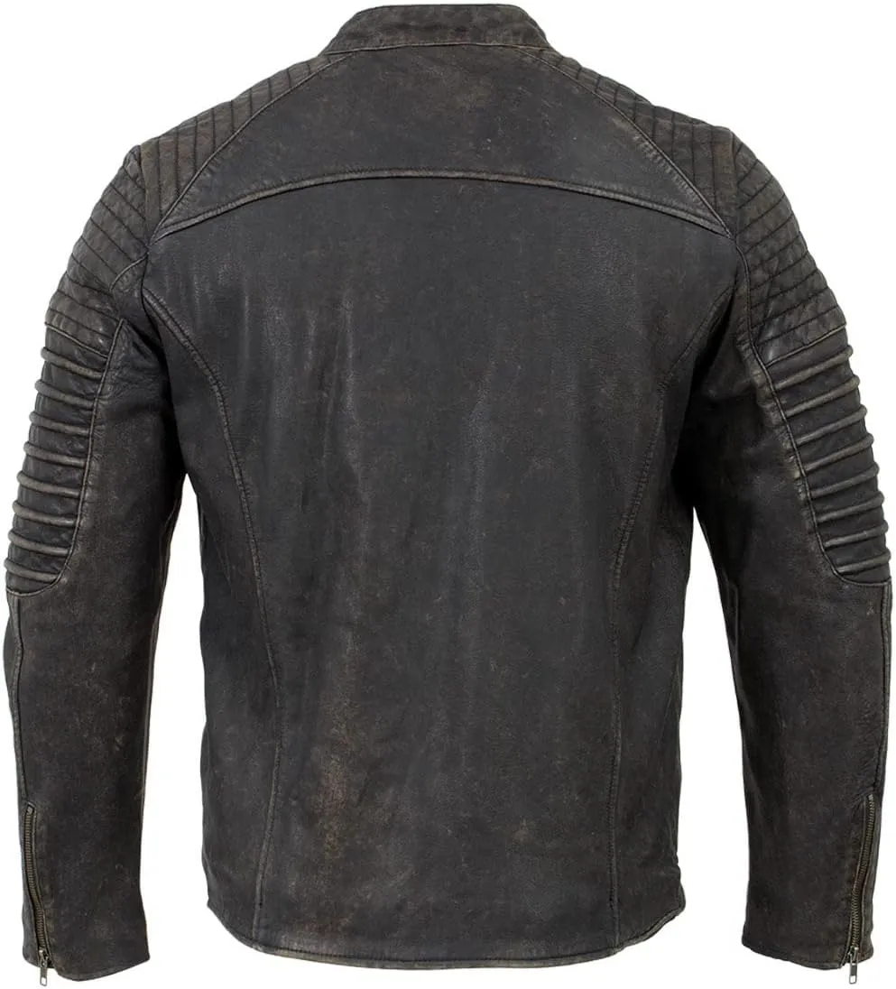 Milwaukee Leather Vintage SFM1808 Men's Black Leather Seamed Shoulder Zipper Front Jacket