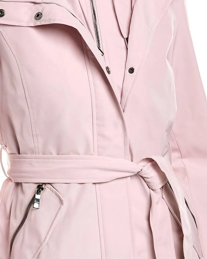 Nautica Women's Hooded Raincoat with Belt Jacket