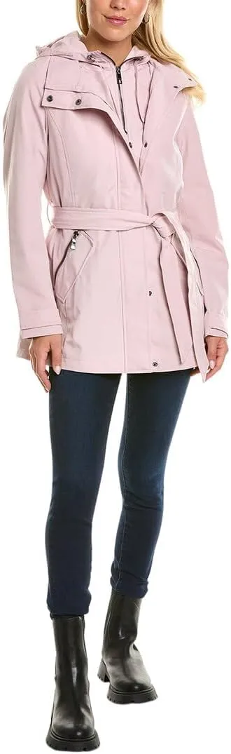 Nautica Women's Hooded Raincoat with Belt Jacket