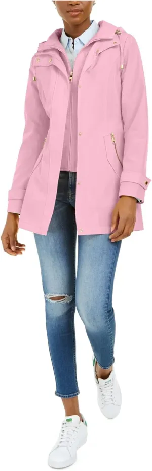 Nautica Women's Hooded Raincoat with Belt Jacket