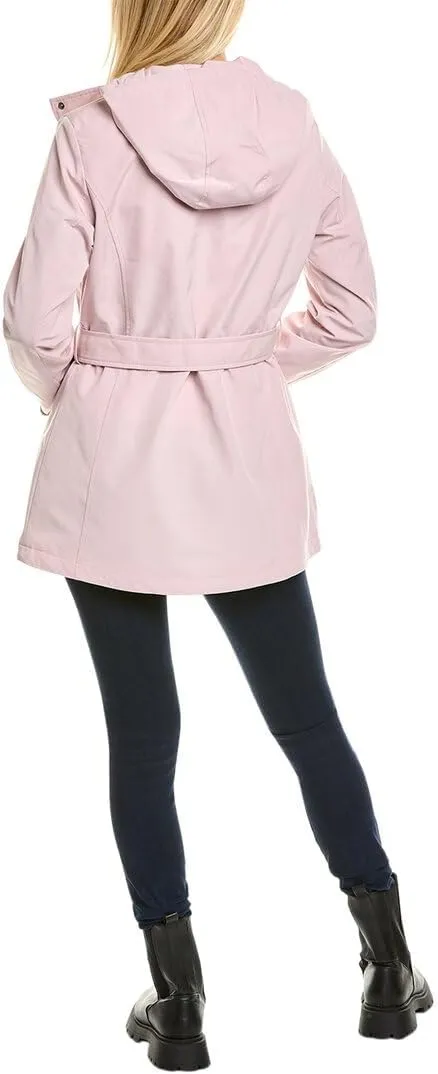 Nautica Women's Hooded Raincoat with Belt Jacket