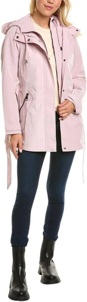 Nautica Women's Hooded Raincoat with Belt Jacket