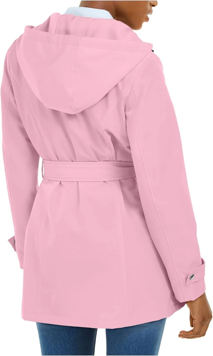 Nautica Women's Hooded Raincoat with Belt Jacket