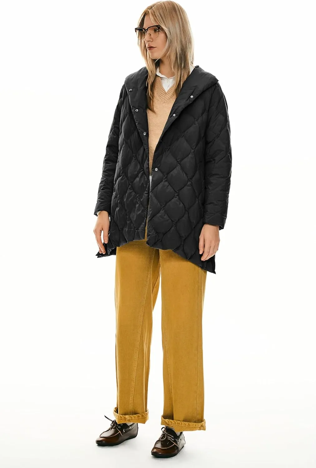 Orolay Women's Oversized Quilted Puffer Jacket Lightweight Insulated Casual Long Sleeve Padded Coat with Pockets