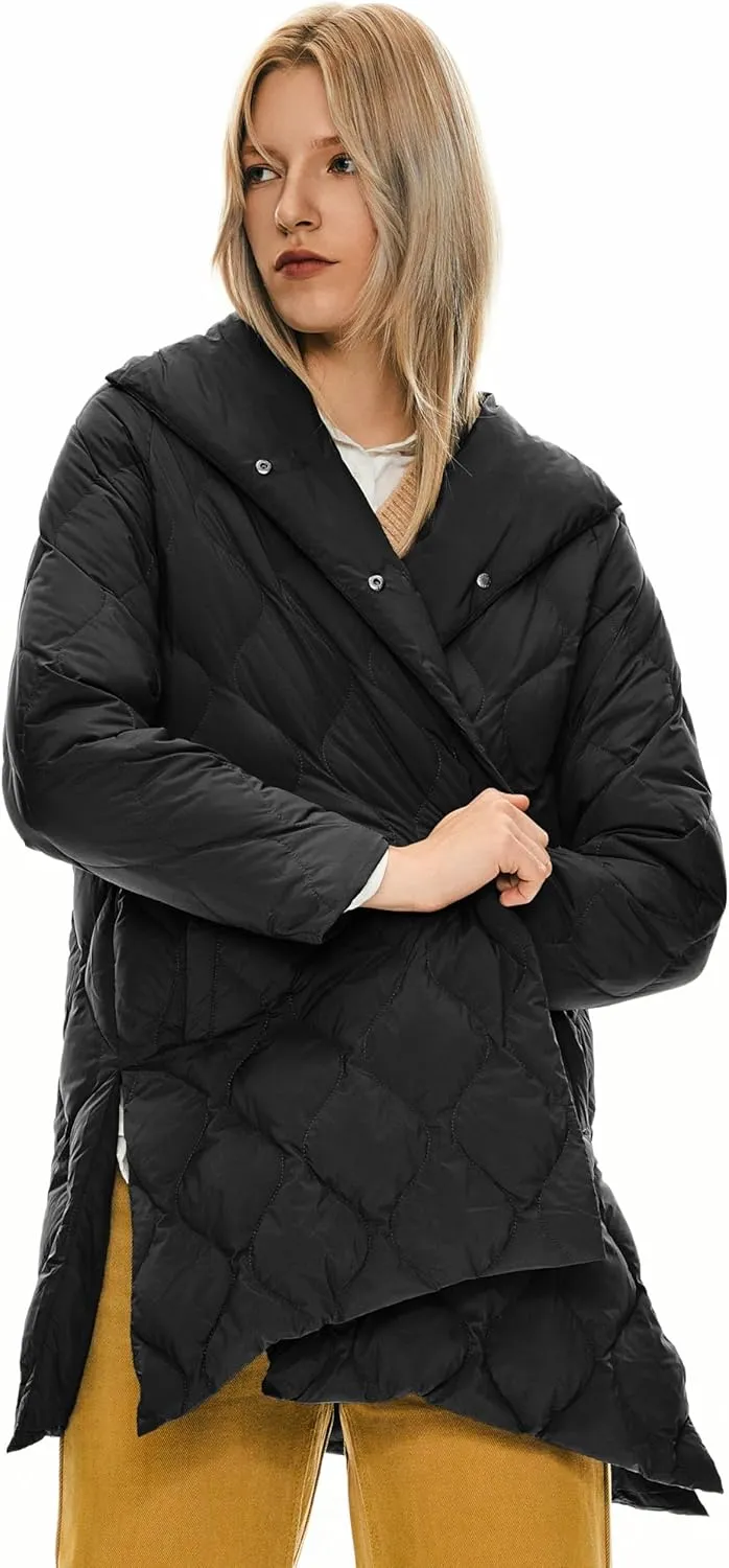 Orolay Women's Oversized Quilted Puffer Jacket Lightweight Insulated Casual Long Sleeve Padded Coat with Pockets