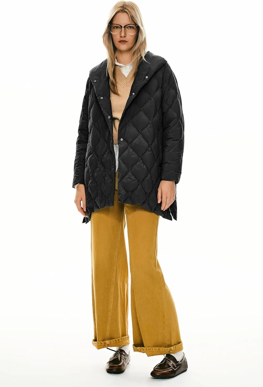 Orolay Women's Oversized Quilted Puffer Jacket Lightweight Insulated Casual Long Sleeve Padded Coat with Pockets