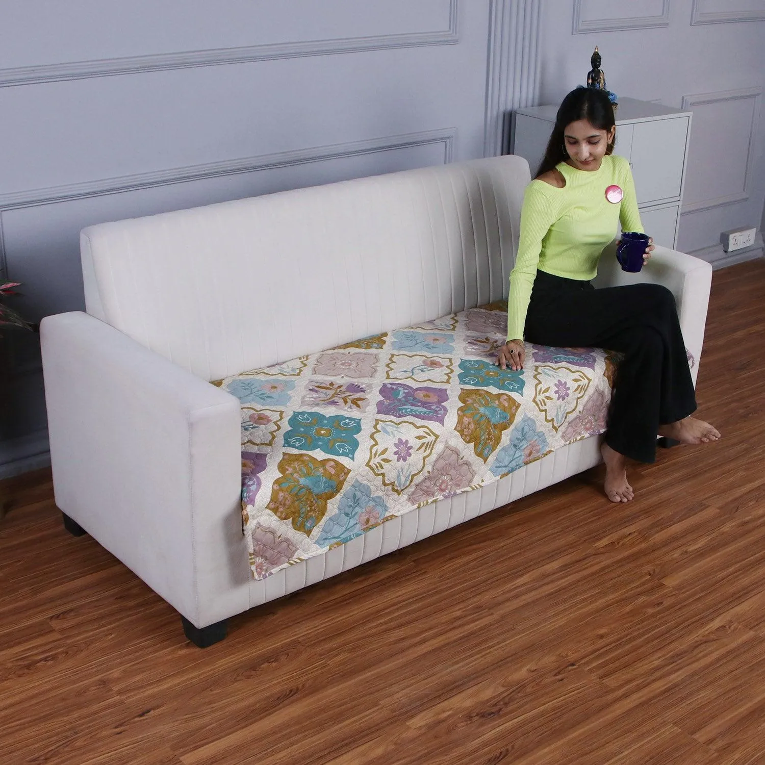 Quilted Sofa Seat Mat Covers for 1/2/3 Seater Sofa, Quatrefoil Multicolor