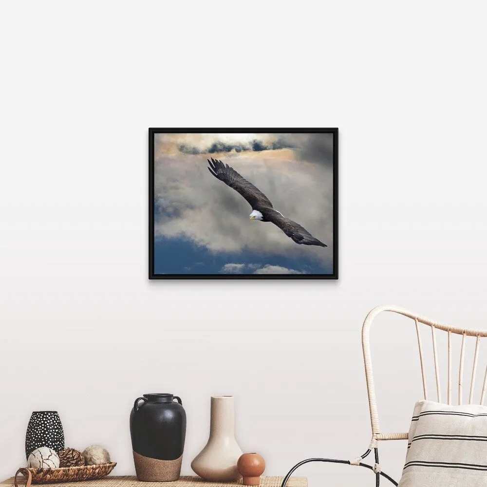 "an eagle in flight rising above the storm" Black Float Frame Canvas Art