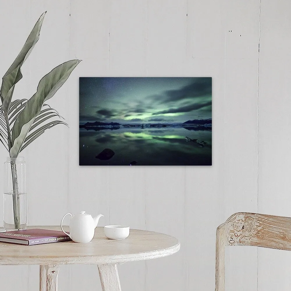 "Aurora borealis over Jokulsarlon glacial lagoon in south Iceland." Canvas Wall Art