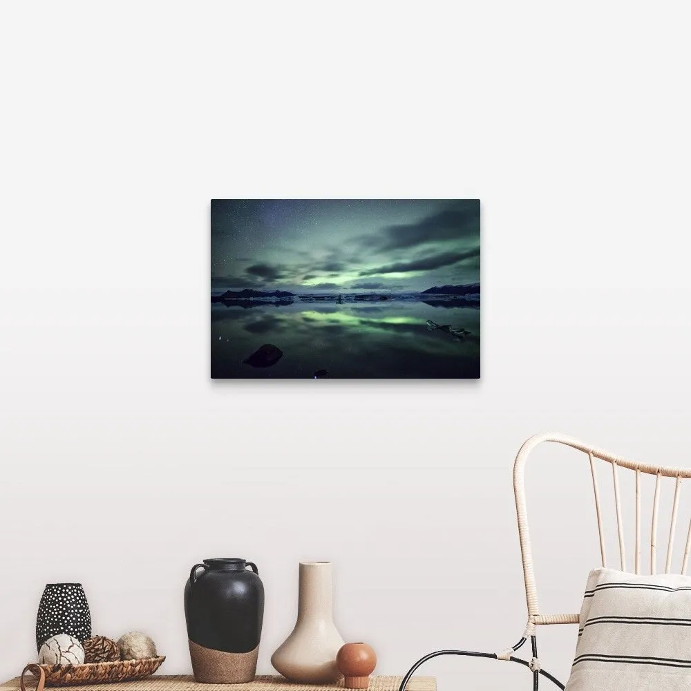 "Aurora borealis over Jokulsarlon glacial lagoon in south Iceland." Canvas Wall Art