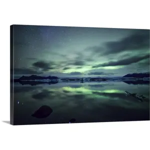 "Aurora borealis over Jokulsarlon glacial lagoon in south Iceland." Canvas Wall Art