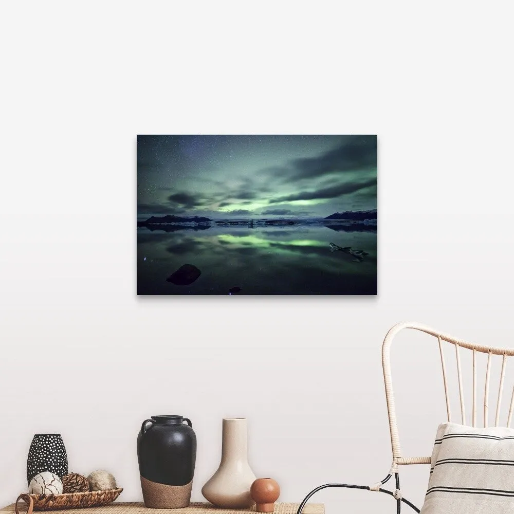 "Aurora borealis over Jokulsarlon glacial lagoon in south Iceland." Canvas Wall Art