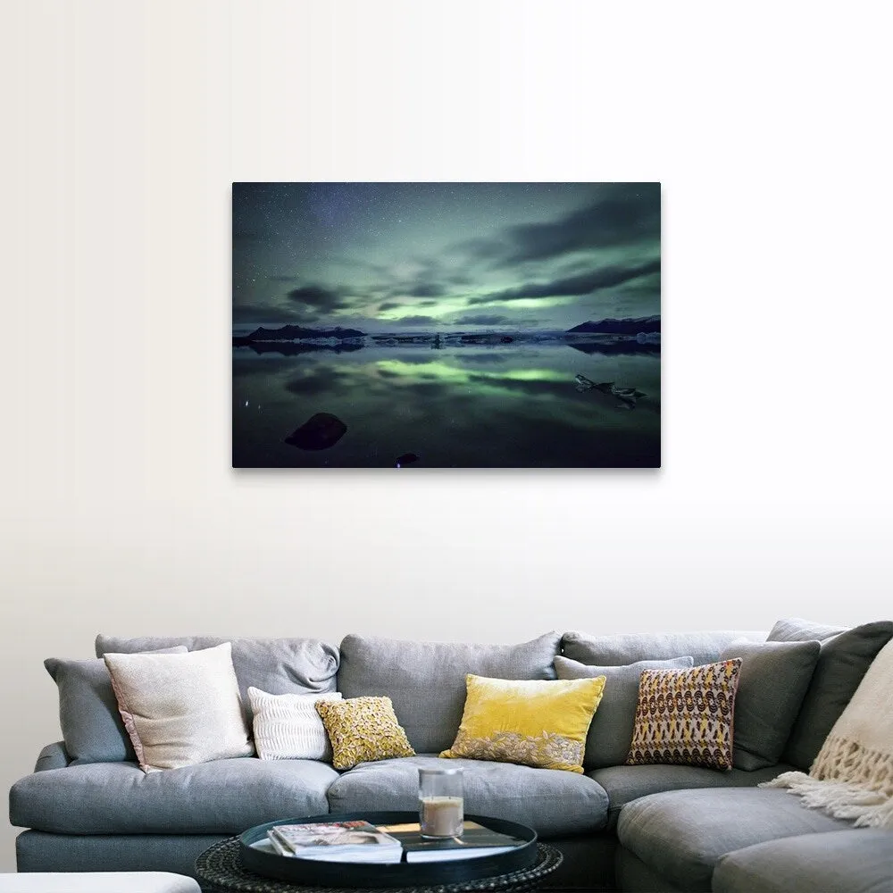 "Aurora borealis over Jokulsarlon glacial lagoon in south Iceland." Canvas Wall Art