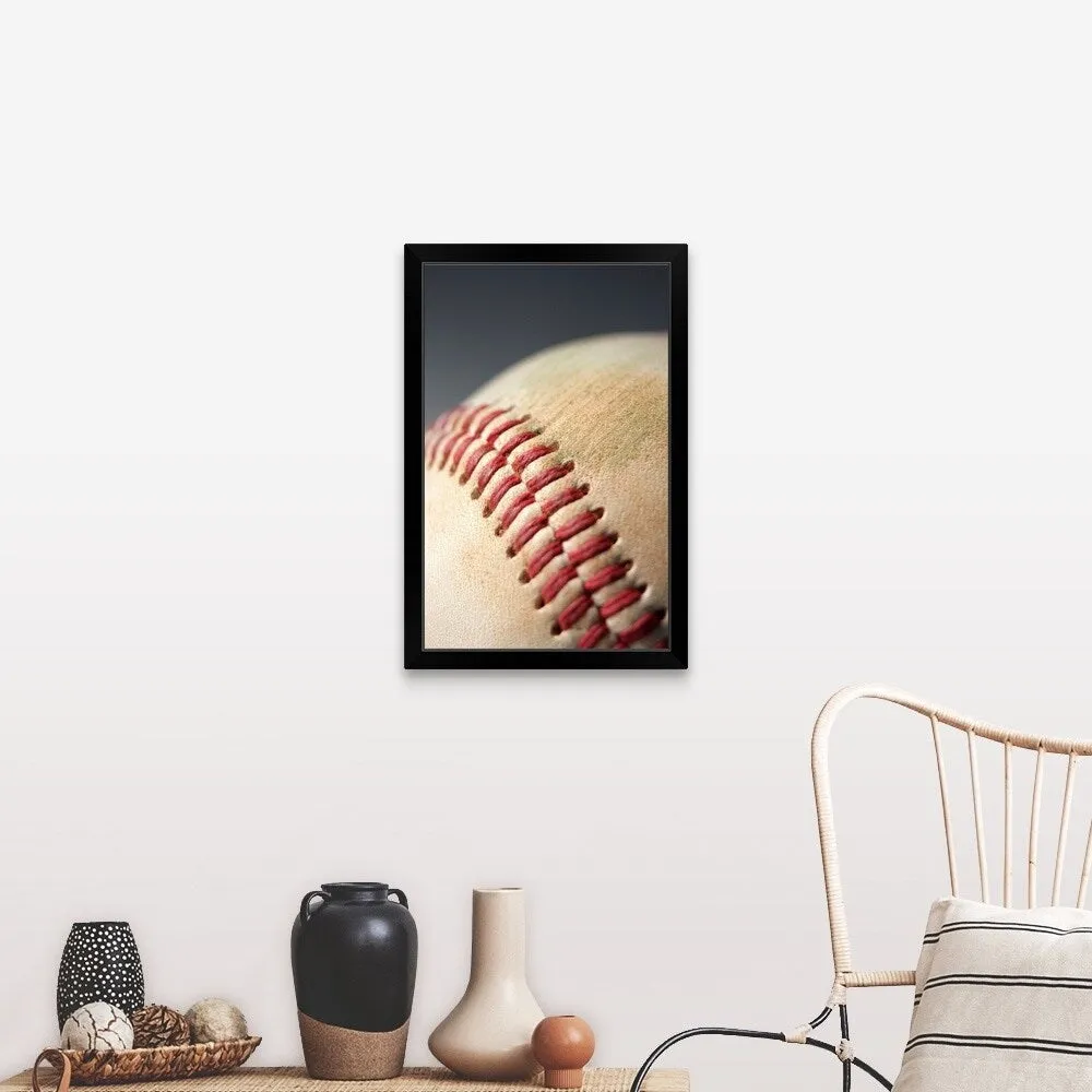 "Baseball with impact mark." Black Framed Print