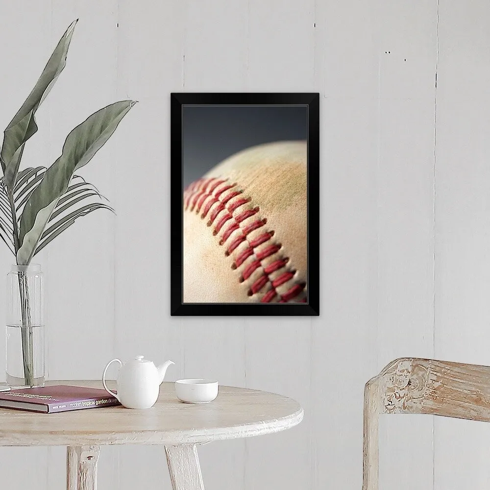 "Baseball with impact mark." Black Framed Print
