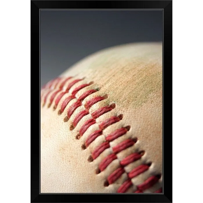 "Baseball with impact mark." Black Framed Print