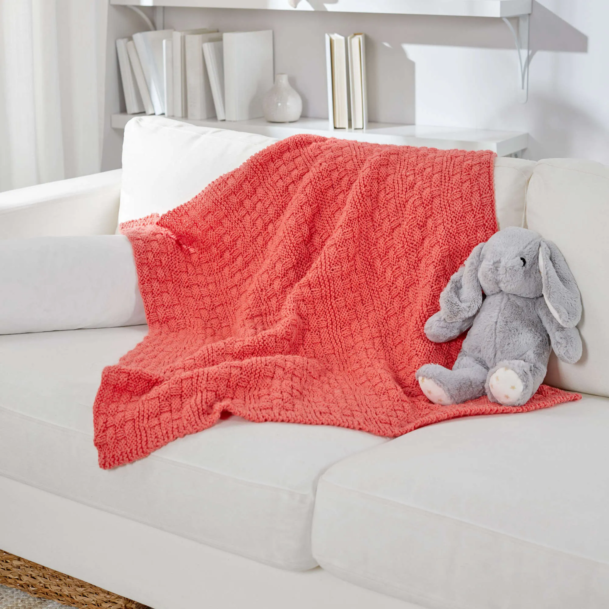 Red Heart Bright And Cuddly Basketweave Knit Blanket