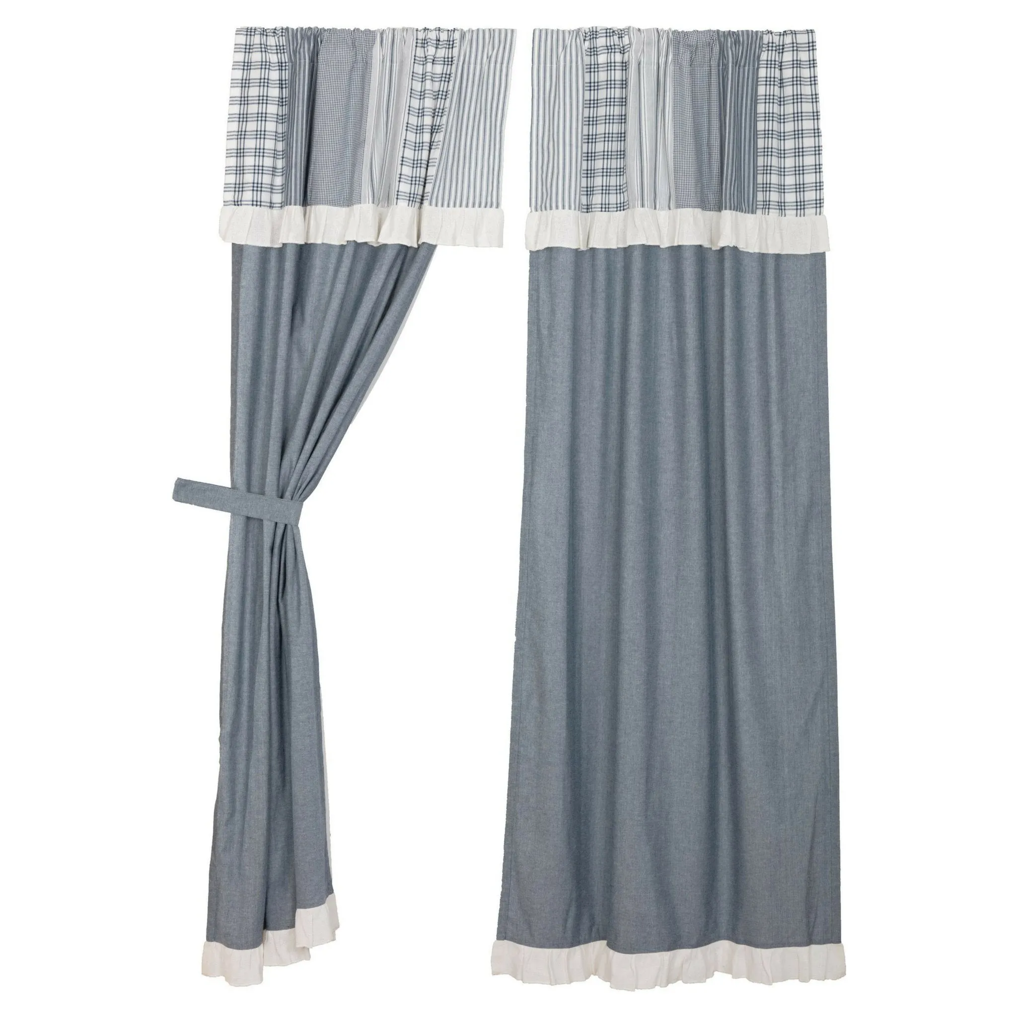 Sawyer Mill Blue Lined Panels with Attached Patchwork Valance 84"