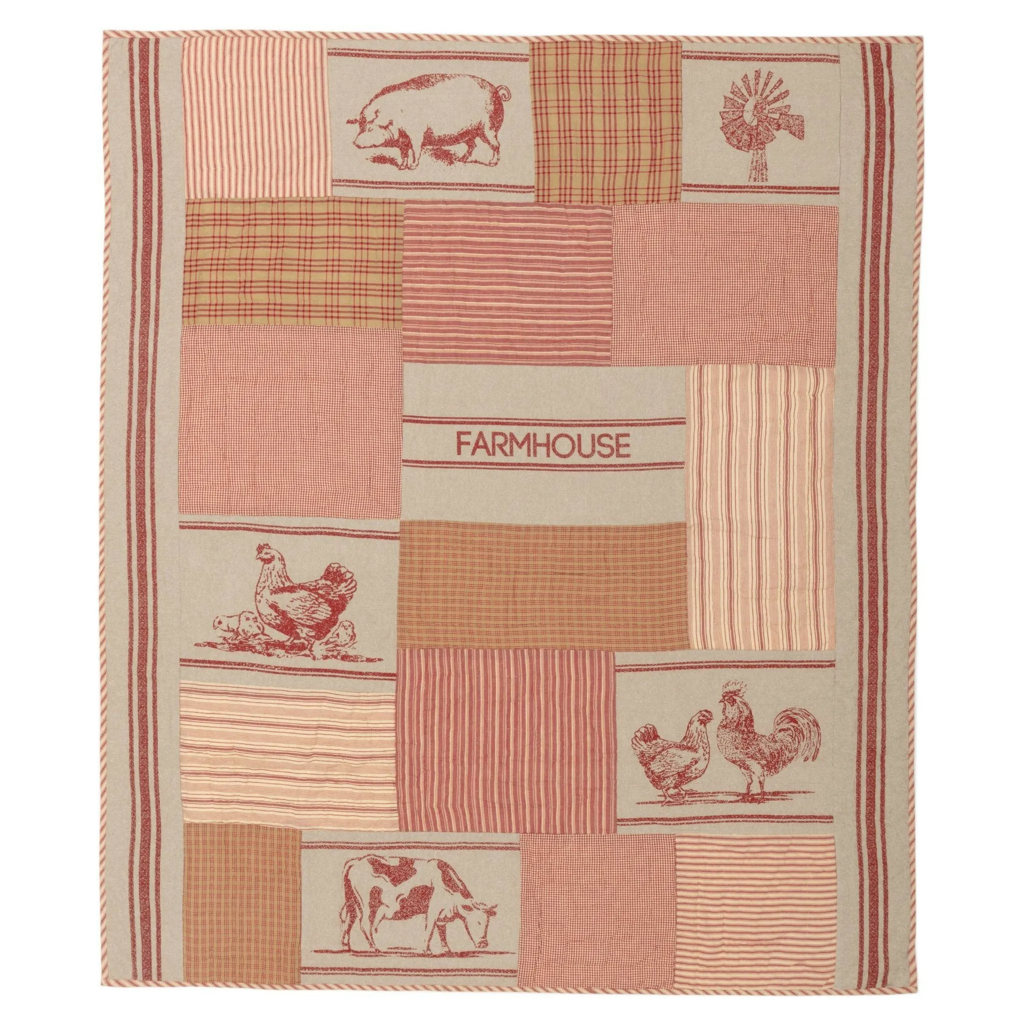 Sawyer Mill Red Farm Animal Quilted Throw