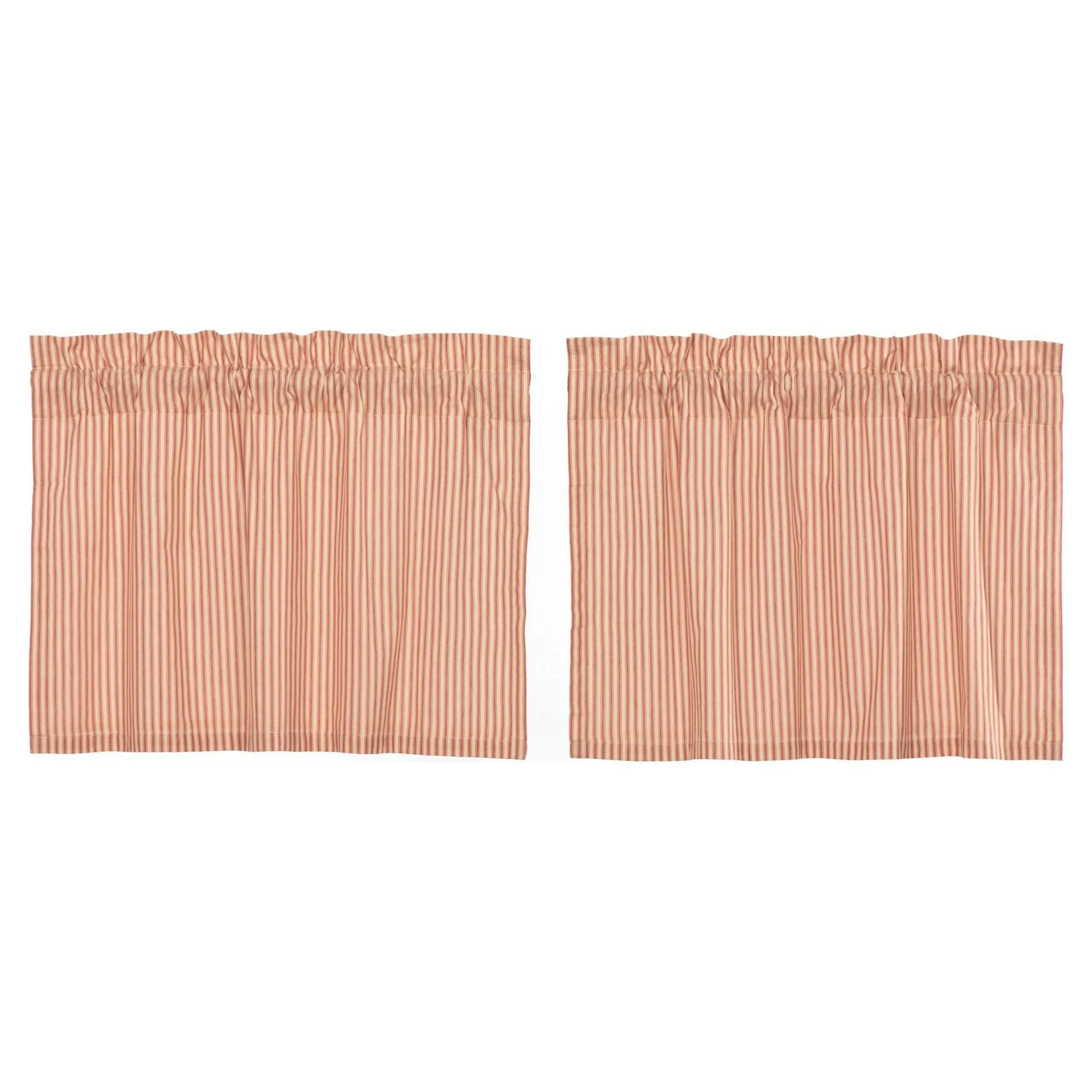 Sawyer Mill Red Ticking Stripe Lined Tier Curtains 24"