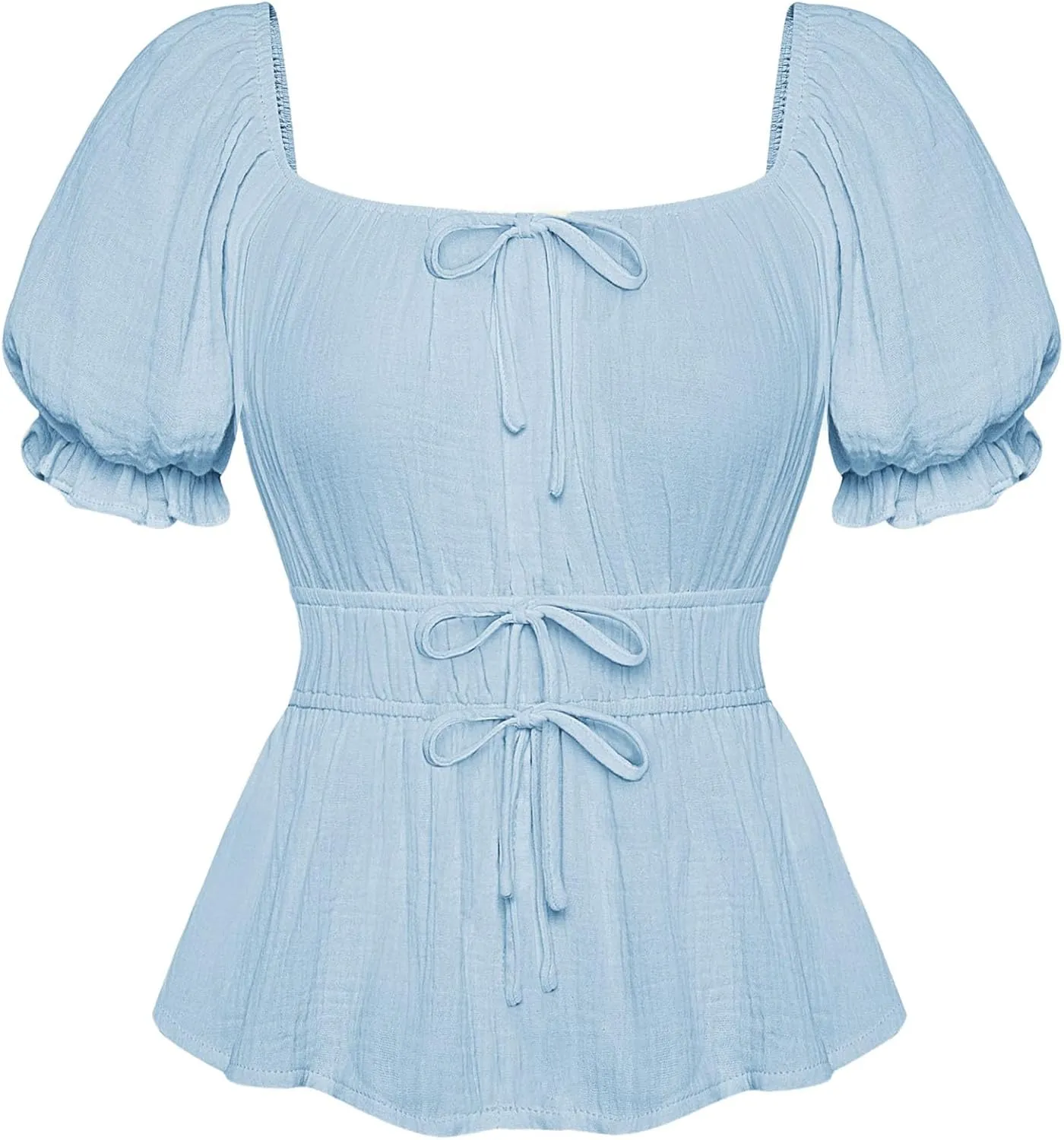 Scarlet Darkness Women Tie Front Tops Renaissance Puff Sleeve Blouse Peasant Peplum Shirts