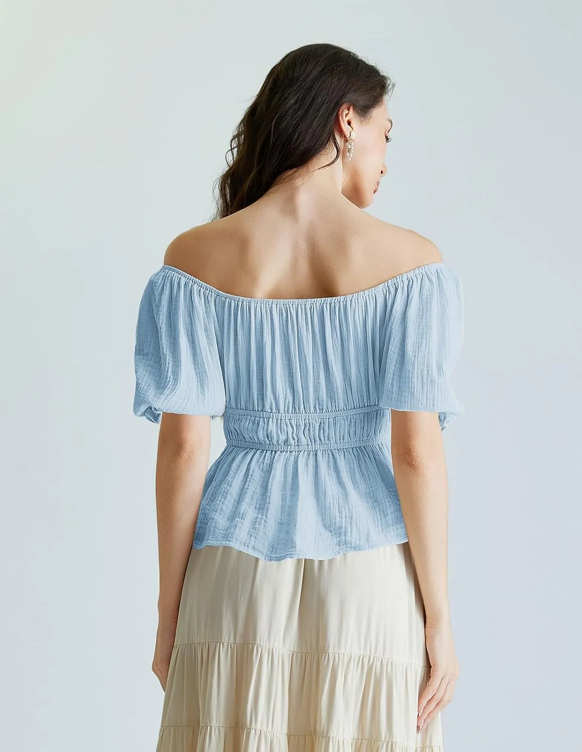 Scarlet Darkness Women Tie Front Tops Renaissance Puff Sleeve Blouse Peasant Peplum Shirts