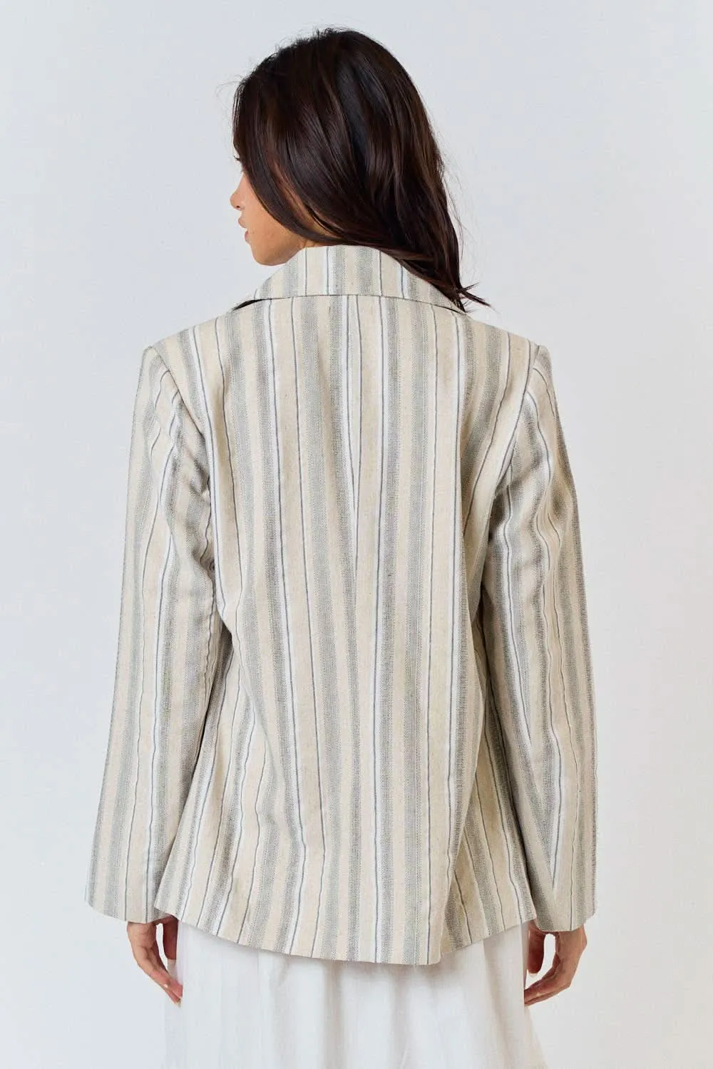Stripe Linen Button Front Blazer