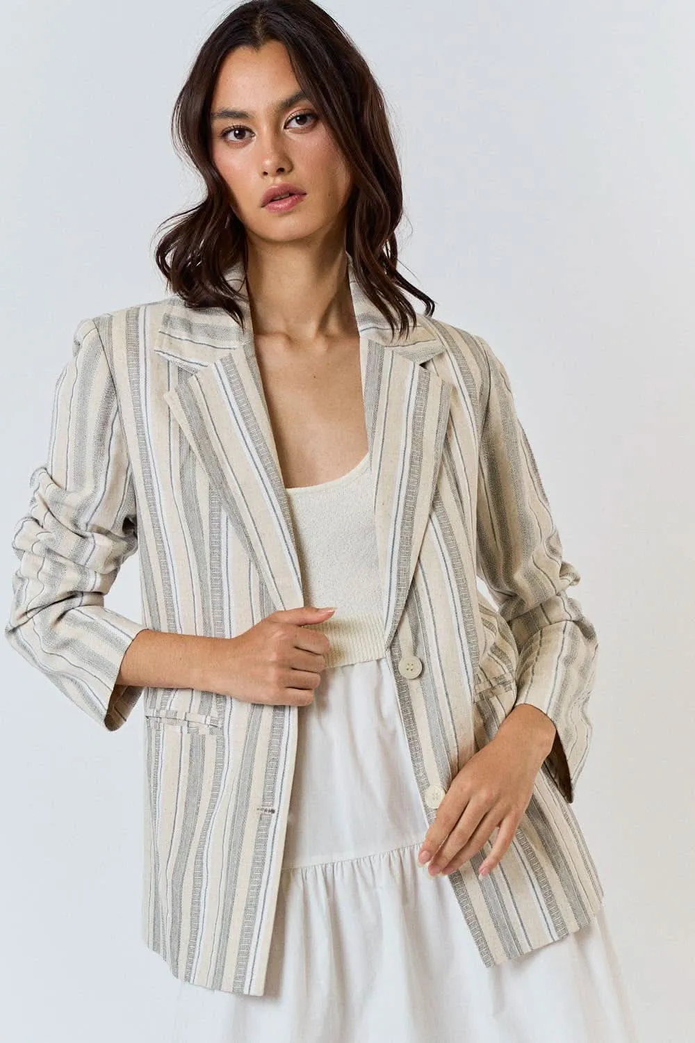 Stripe Linen Button Front Blazer