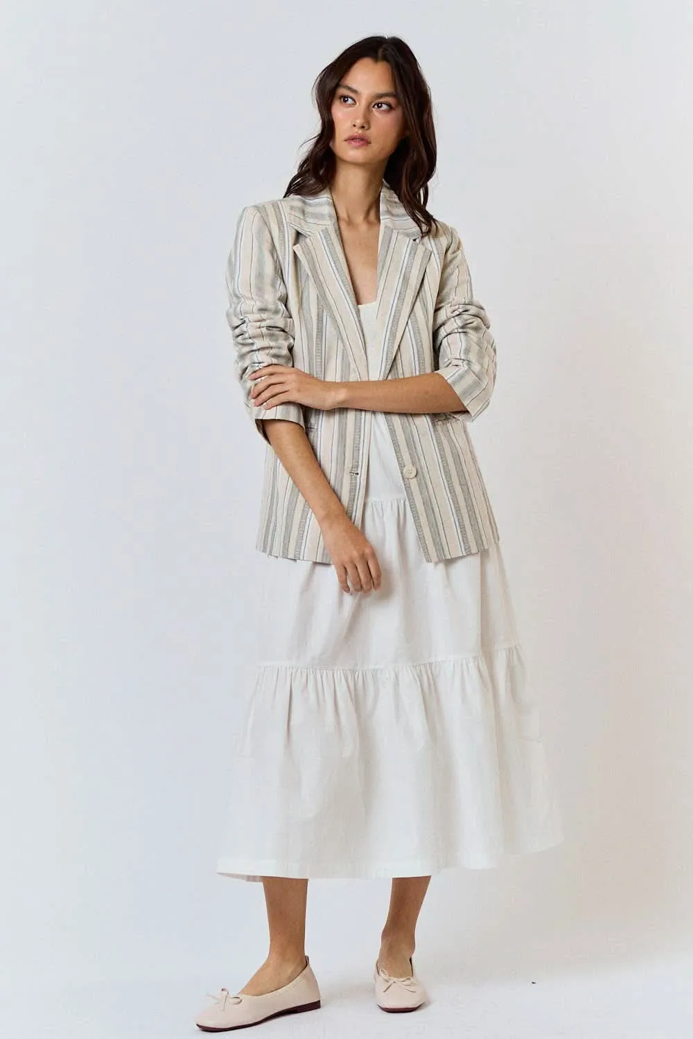 Stripe Linen Button Front Blazer