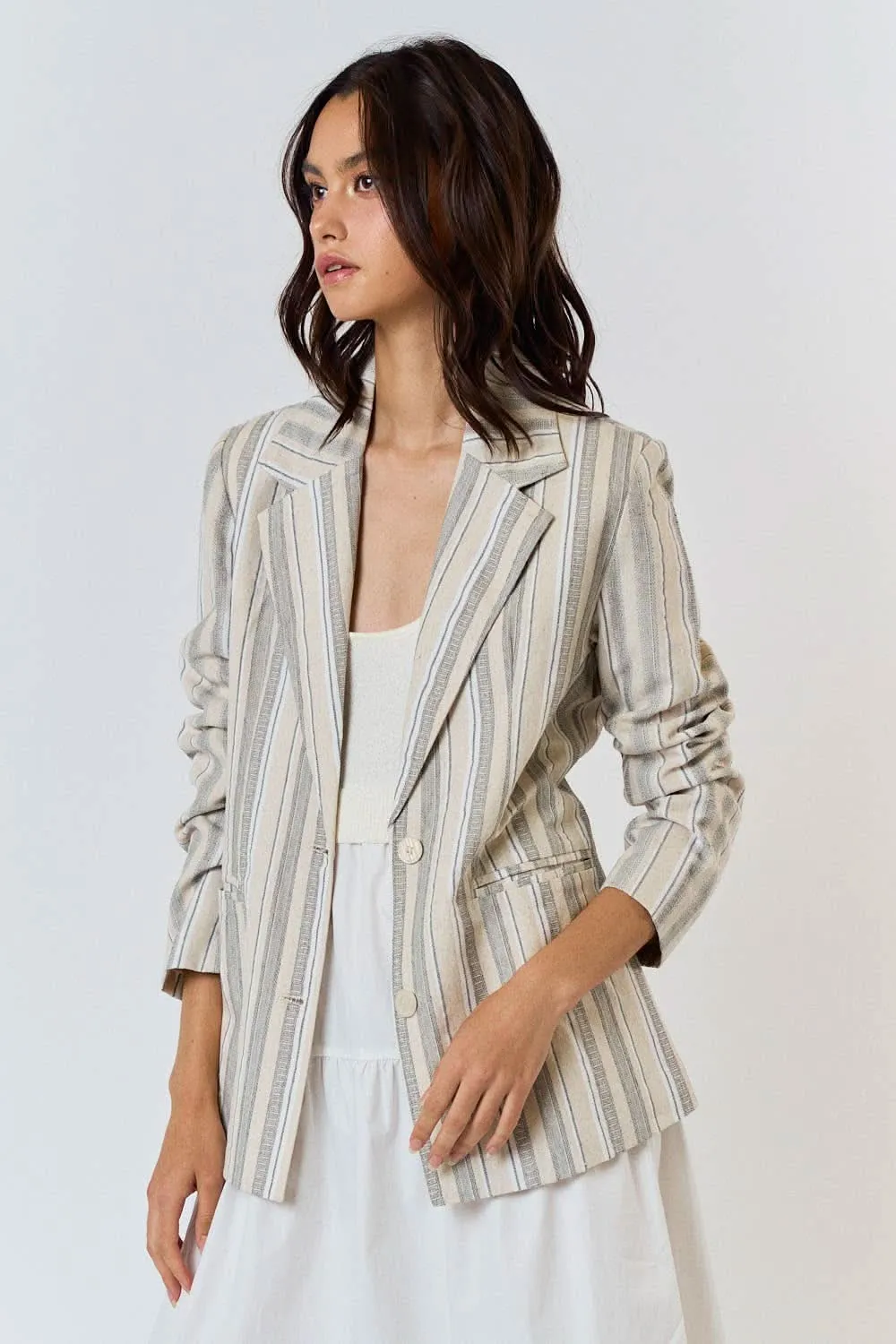 Stripe Linen Button Front Blazer