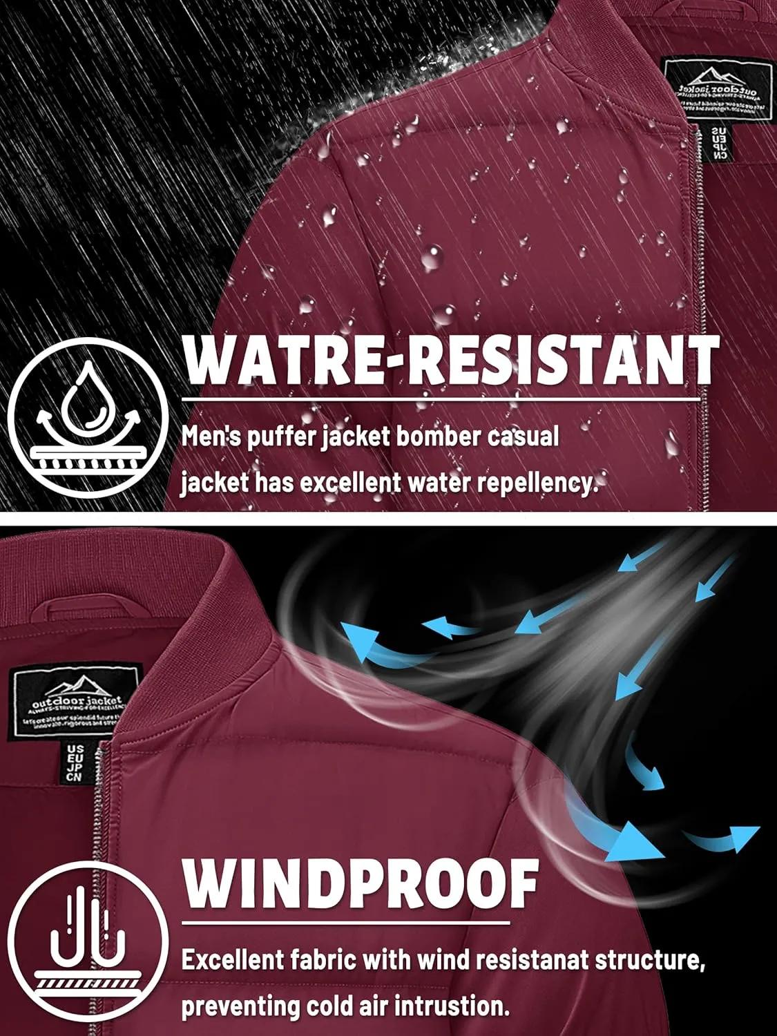 TACVASEN Puffer Jacket Men Quilted Mens Lightweight Jackets Water-Resistant Warm Padded Comfortable for Winter