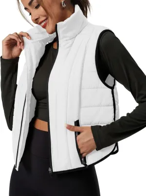 Tankaneo Womens Cropped Quilted Lightweight Vest Outerwear Running Sleeveless Jackets Zip Up Stand Collar Winter Coats