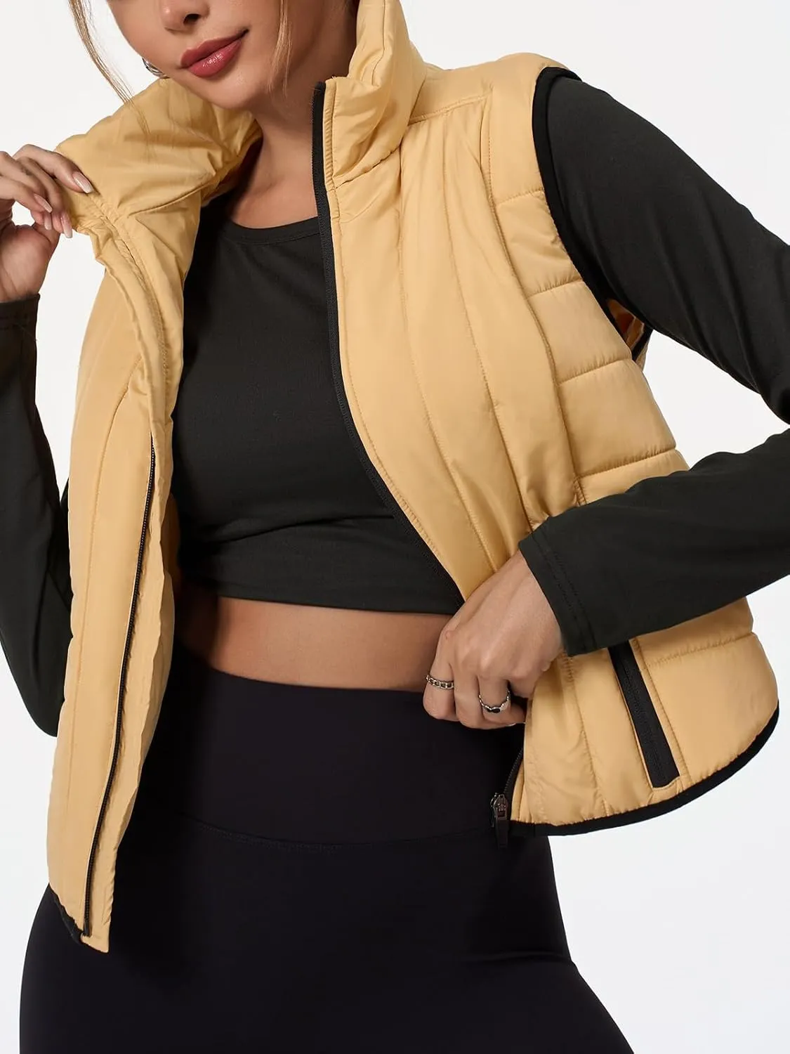 Tankaneo Womens Cropped Quilted Lightweight Vest Outerwear Running Sleeveless Jackets Zip Up Stand Collar Winter Coats