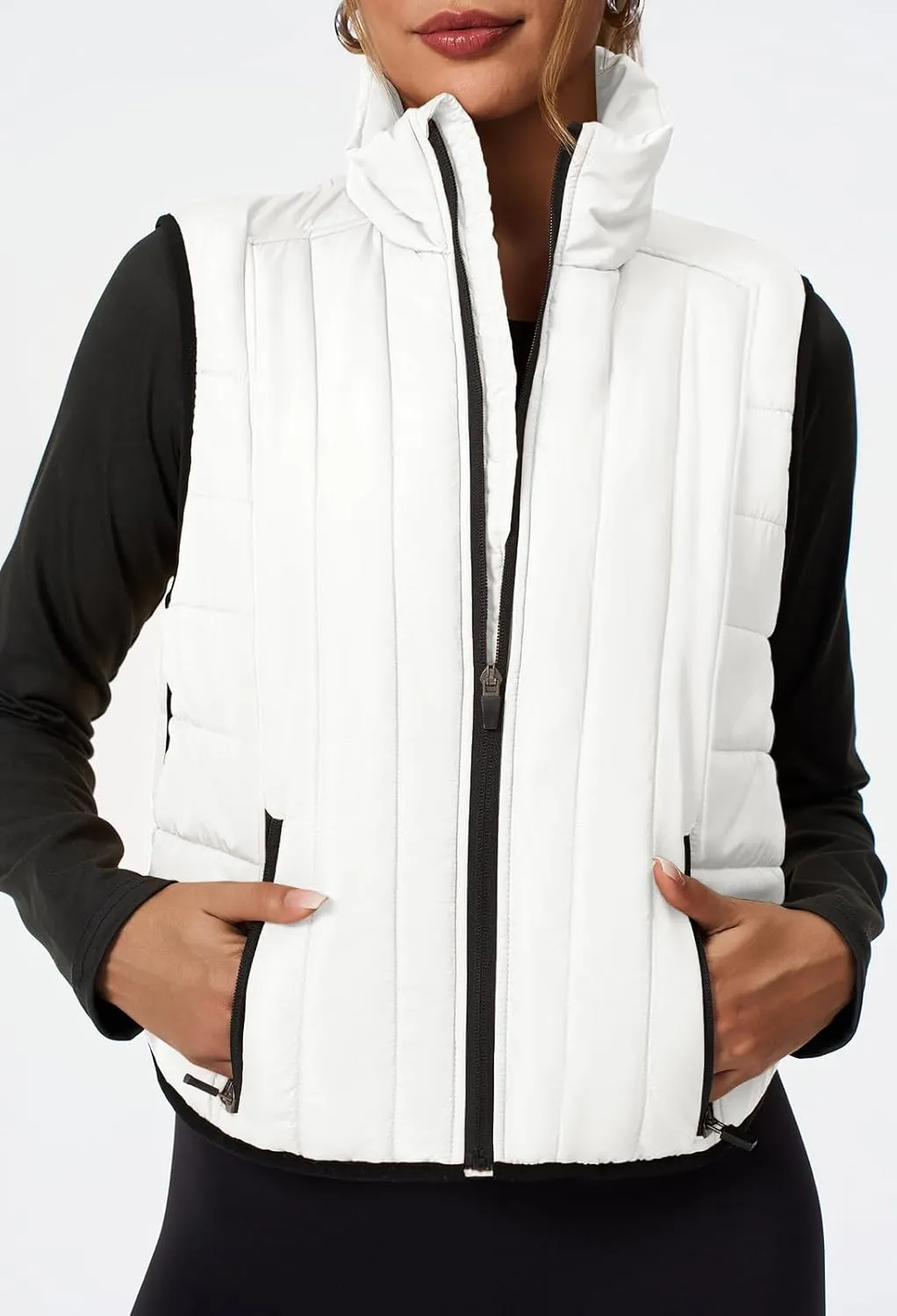 Tankaneo Womens Cropped Quilted Lightweight Vest Outerwear Running Sleeveless Jackets Zip Up Stand Collar Winter Coats