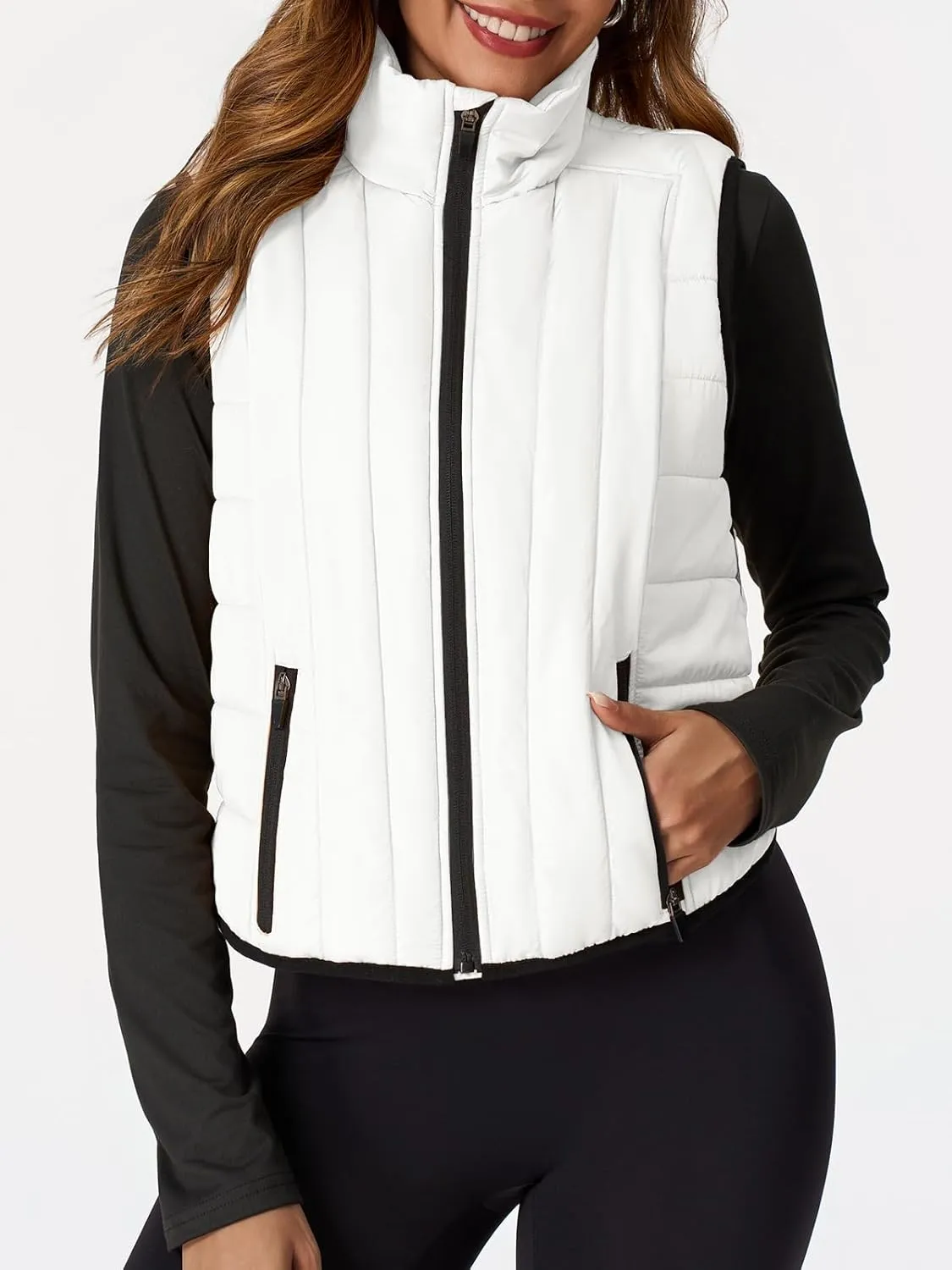 Tankaneo Womens Cropped Quilted Lightweight Vest Outerwear Running Sleeveless Jackets Zip Up Stand Collar Winter Coats