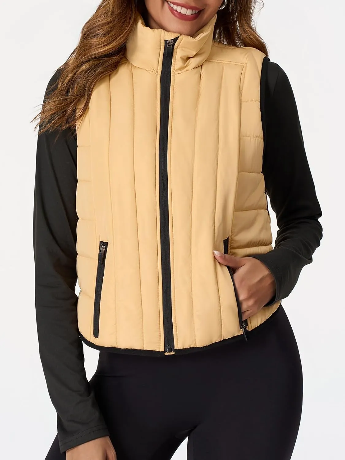 Tankaneo Womens Cropped Quilted Lightweight Vest Outerwear Running Sleeveless Jackets Zip Up Stand Collar Winter Coats