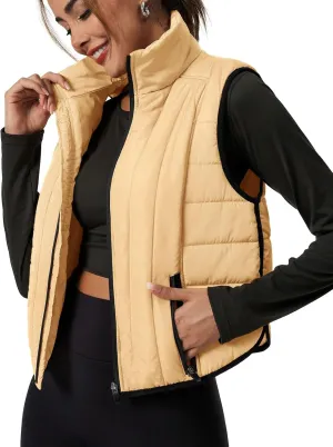 Tankaneo Womens Cropped Quilted Lightweight Vest Outerwear Running Sleeveless Jackets Zip Up Stand Collar Winter Coats