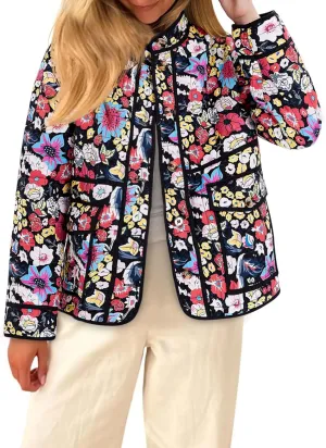 Tankaneo Womens Floral Printed Quilted Jackets Puffy Lightweight Button Down Winter Warm Puffer Coat