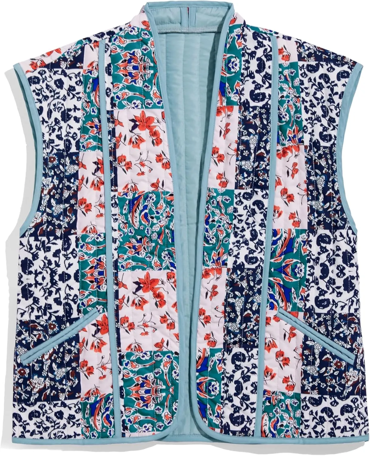Tankaneo Womens Puffer Quilted Cropped Vest Oversized Floral Patchwork Lightweight Jacket Cap Sleeve Outerwear Vest