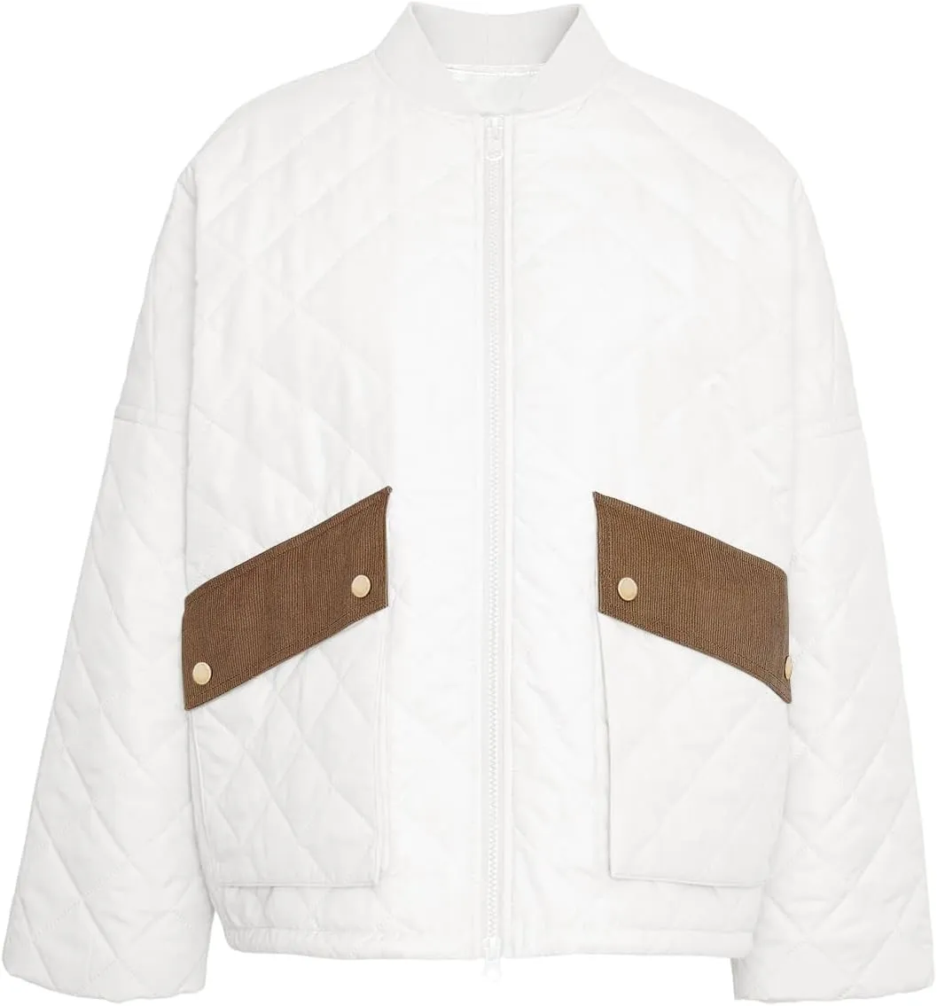 Tankaneo Womens Quilted Puffer Jacket Winter Casual Zip Up Bomber Jackets Short Coat Outerwear with Pockets