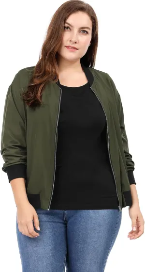 uxcell Women's Plus Size Bomber Jackets Lightweight with Pockets Zip Up Quilted Casual Coat Outwear