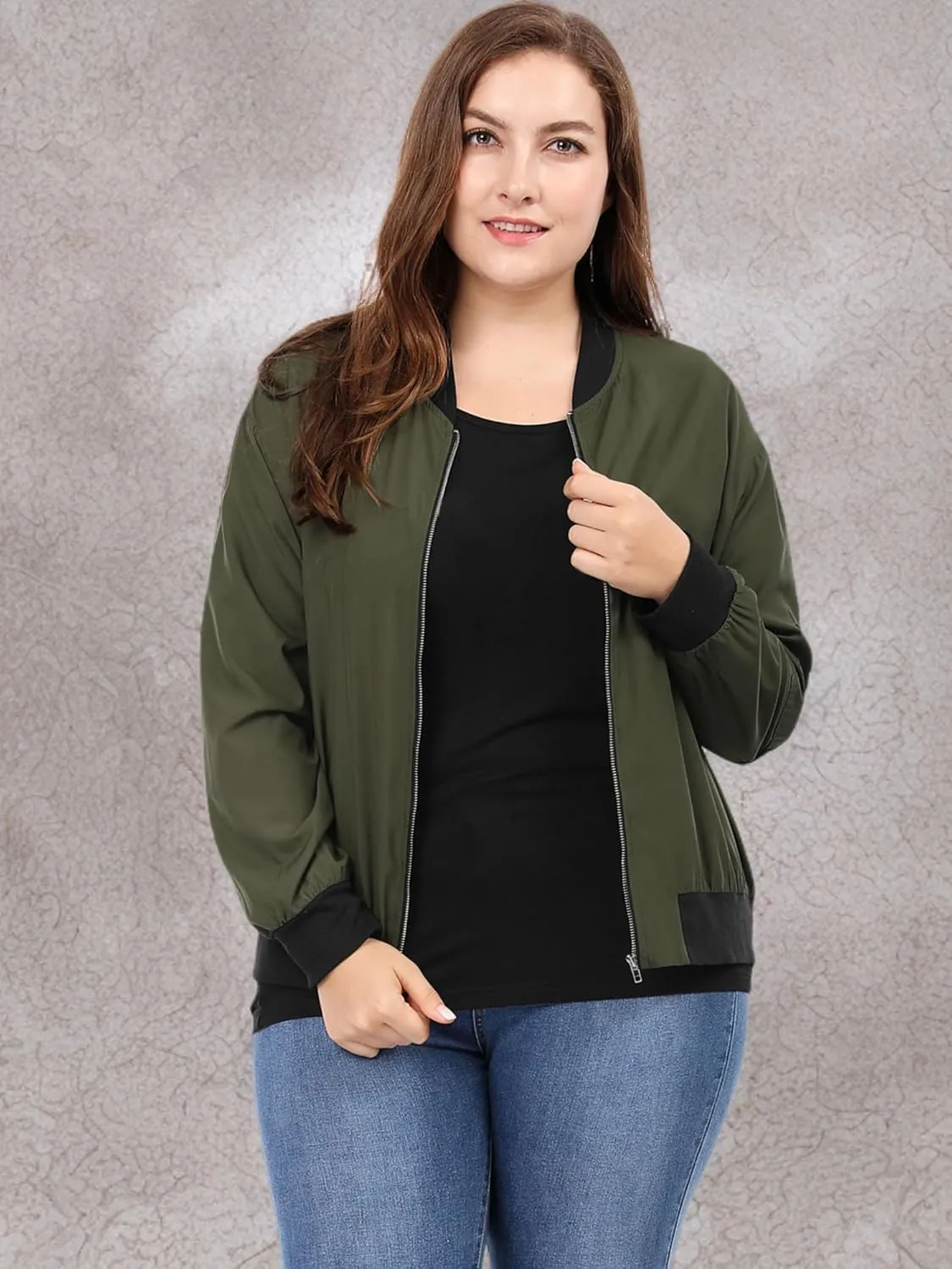 uxcell Women's Plus Size Bomber Jackets Lightweight with Pockets Zip Up Quilted Casual Coat Outwear