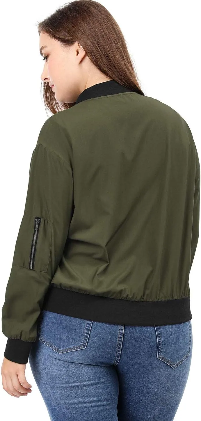 uxcell Women's Plus Size Bomber Jackets Lightweight with Pockets Zip Up Quilted Casual Coat Outwear