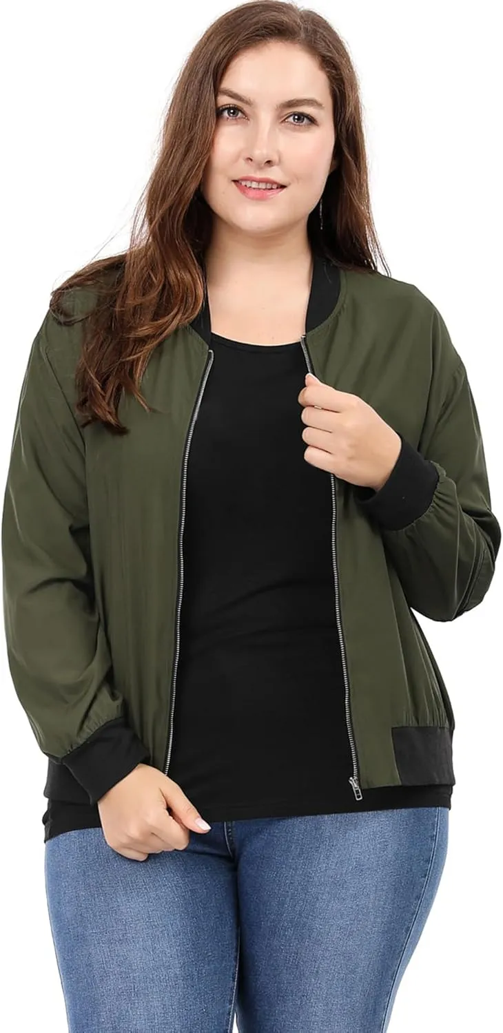 uxcell Women's Plus Size Bomber Jackets Lightweight with Pockets Zip Up Quilted Casual Coat Outwear